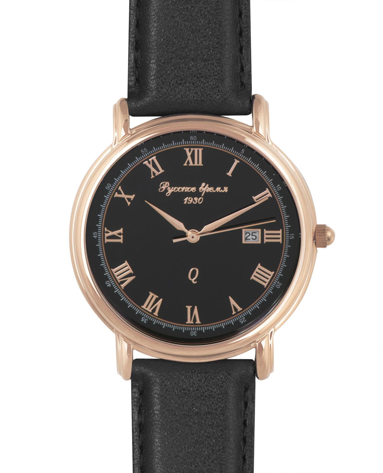 Русское Время Русское Время 1889533  1889533 кварцевые мужские часы черный циферблат, браслет кожаный — вид спереди